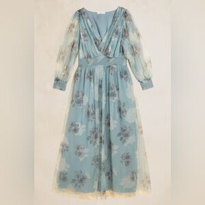 Baltic Born Floral Long Sleeve Dress in Blue and Cream